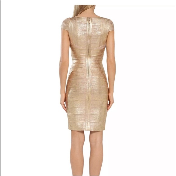 HERVÉ LÉGER Off-the-shoulder metallic bandage mini dress NEW - Picture 2 of 6